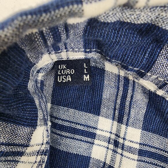 Barbour Shirt Mens Medium Check Tailored Fit Linen Blend L/S Blue Plaid Tartan - Picture 6 of 7